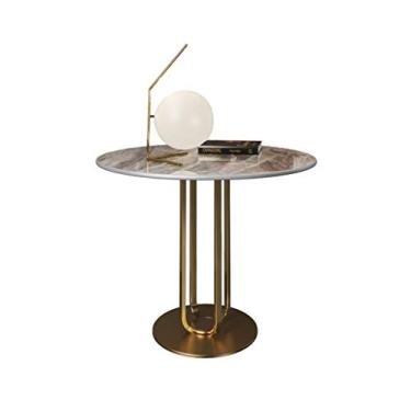 Imagem de Mesa de centro de design simples, mesa lateral de pedra nórdica, sofá, armário lateral, pequena mesa de centro, luz redonda, luxuosa, mesa lateral moderna, mesa lateral de mármore, mesa lateral