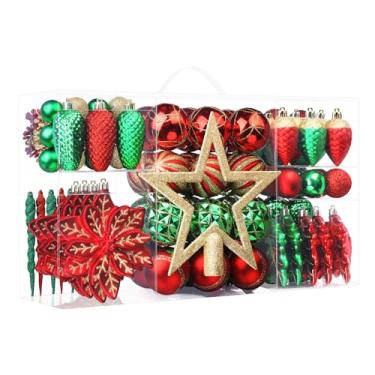 Imagem de SHareconn Conjunto de 106 peças de enfeites de bolas de Natal, bolas decorativas coloridas de plástico inquebrável para decoração de árvore de Natal, decoração de festa de casamento com ganchos para
