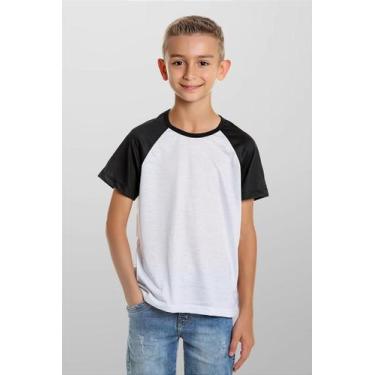 Imagem de Camiseta Infantil Raglan Branca com Manga Preta 100% Poliéster - Taman