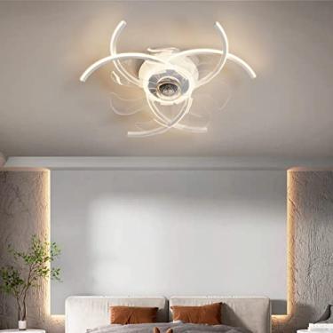 Imagem de Ventiladores de teto com luzes e controle remoto Moderno Minimalista Quarto Ventilador de teto Lâmpada LED regulável 6 velocidades Motor DC reversível com temporizador Lâmpada de ventilador