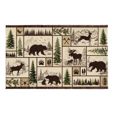 Imagem de Evlaschin Tapete de banheiro rústico urso veado - tapetes de banho para cabana de fazenda, vida selvagem, alce, alce, alce, antiderrapante, sazonal, tapetes de banho 81 x 50 cm, para banheiro