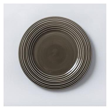 Imagem de Prato de serviço pratos de jantar de cerâmica de 25,4 cm, pratos listrados multicoloridos com padrão para salada, macarrão, sobremesa e aperitivo, pratos seguros para micro-ondas e lava-louças (cor