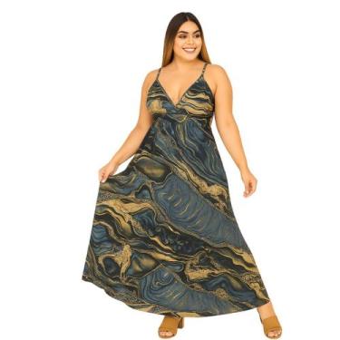 Imagem de Vestido Longo Indiano FMF Estampa Linha Premium, G, Azul