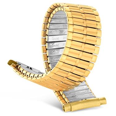 Imagem de Speidel Pulseira masculina de aço inoxidável, confortável, elástica, tom dourado, tom prata ou pulseira de reposição preta, 16 – 22 mm, extremidade curvada ou reta sem fecho, longa ou extra longa, Dourado, Curved End