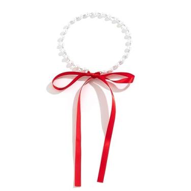 Imagem de Colar Perola Festa Casamento Laço Corrente Delicado Elegante Luxo Vermelho-Gargantilha Choker Pérola Anos 60 Anos 80 Corrente Amarração Fofo-Presente Feminino Mãe Avó Senhoras Amarrar Retrô De Época