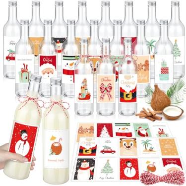 Imagem de Havawish 20 conjuntos de garrafas de vinho de plástico de Natal de 750 ml para garrafas de licor de coquito herméticas vazias e vazias com etiquetas adesivas e tampa para presentes de decoração de