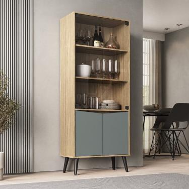 Imagem de Cristaleira Vitrô 70cm 2 Portas de Vidro Amendoa / Acqua