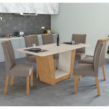 Imagem de Conjunto Sala de Jantar 6 Lugares Retangular Tampo Vidro/MDF Mesa e Ca