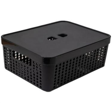 Imagem de Caixa Organizadora Rattan com Tampa Invisível 11,5L – Multiuso para Gavetas, Casa, Cozinha e Armário(PRETO)