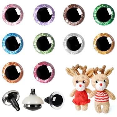 Imagem de MUCUNNIA 200 peças 14 mm 3D Glitter Plástico Segurança Olhos para Amigurumi Trapézio Artesanato Crochê Olhos de Boneca com Anilhas Olhos de Animal de Pelúcia para DIY de Fantoche, Urso de Pelúcia (10