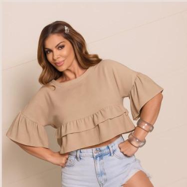 Imagem de Blusa Bata Manga Duna Cropped Babados Moda Feminina Boho - Gilfer Vari