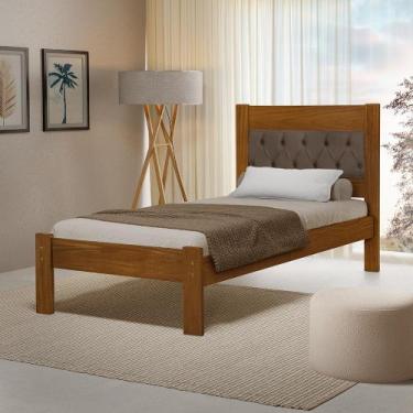Imagem de Cama de Solteiro Viena com Cabeceira Captonê Veludo Marrom Madeira Cas
