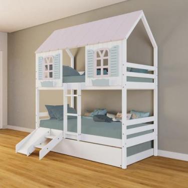 Imagem de Treliche Casinha Bela Kit Escada/escorregador - Madeira Maciça Branco/