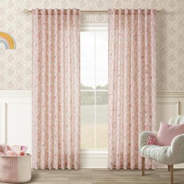 Imagem de Cortinas TWOPANELS, linho rosa, floral, 213 cm, H, 2, conjunto de pain