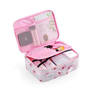 Imagem de Bolsa de maquiagem e cosméticos mosstyus Travel Waterproof Cinza Rosa