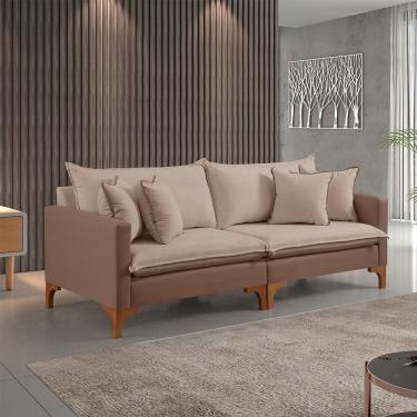 Imagem de Sofa Fixo 3 Lugares M-195 2,20m Molas Bonnel Almofadas Soltas Linho Estofados Martins