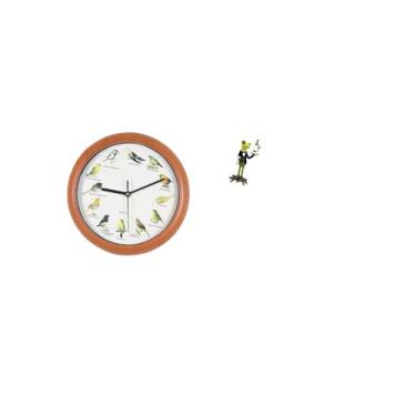 Imagem de Fenteer Relógio de Parede com Pássaro Canoro, Estátua de Sapo, Escultura Animal, Relógios de Parede Decorativos, Decoração de Relógio Pendurado, Estatueta Cri