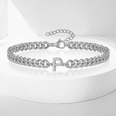 Imagem de Tornozeleiras femininas com inicial de prata, preenchidas com ouro 14K, tornozeleiras de elos cubanos para mulheres, pulseiras de tornozelo de ouro feitas à mão para mulheres, pulseiras de tornozelo