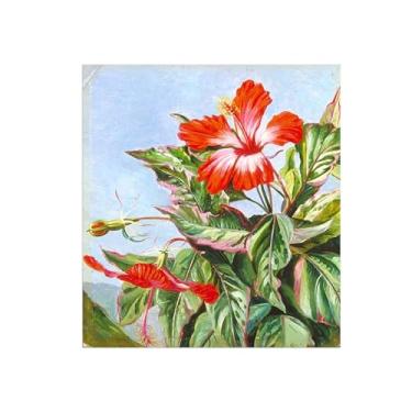 Imagem de Pôster e impressões em tela de flores vintage - reprodução de pintura de arte de parede famosa - hibisco - imagens para sala de estar 80 x 90 cm 31 x 35 pol sem moldura