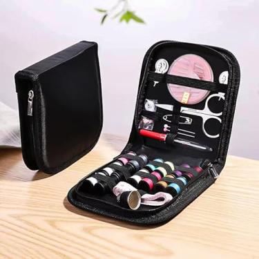 Imagem de Kit de costura para adultos, 27 peças mini acessórios de costura portáteis com fita métrica de tesoura de agulha de linha, itens essenciais para dormitório doméstico, preto