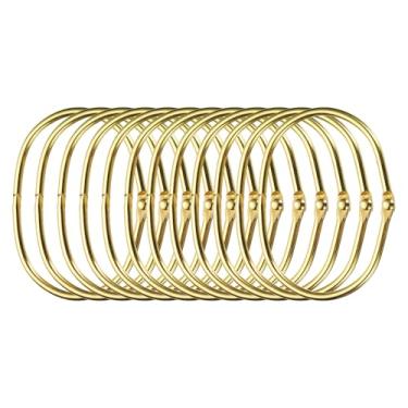 Imagem de 12 anéis de cortina de chuveiro, 3,5 cm ID ferro oval snap ganchos de cortina de chuveiro deslizam suavemente ganchos de chuveiro para varões de cortina de chuveiro de banheiro, dourado