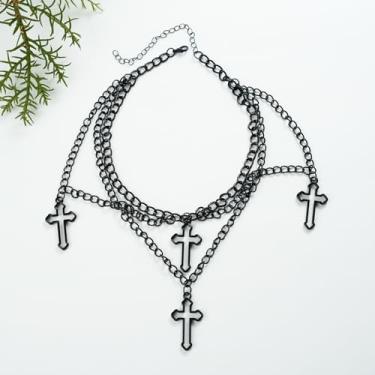 Imagem de Gargantilha com cruz gótica, corrente grossa de clavícula, colar gótico, multicamadas, pingente, colares, estilo punk, moda, uso diário, joias, festa, presente de aniversário para mulheres amigas