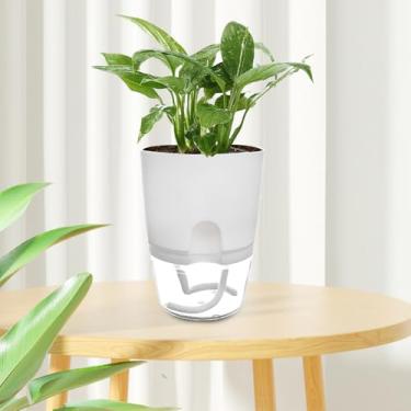 Imagem de Vasos de flores autoirrigáveis, vasos autoirrigáveis para plantas de interior, vasos de plástico com corda de algodão absorvente (branco, 8,2 x 11,3 cm)