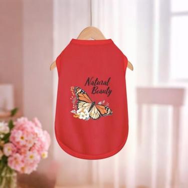 Imagem de Camiseta regata sem mangas para cães: roupas para animais de estimação para caminhadas na praia com estrutura durável com estampa de borboleta vermelha PP