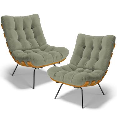 Imagem de Kit 2 Poltronas Decorativas Sala de Estar Costela L02 Bouclê Oliva - Lyam Decor