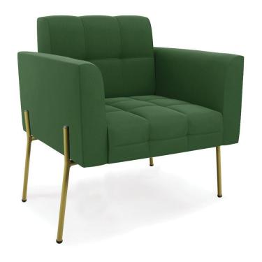 Imagem de Poltrona Pé De Ferro Dourado Para Sala Elisa Suede Verde D03 - D'rossi
