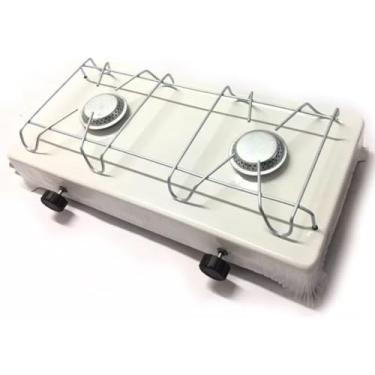 Imagem de Fogão Portátil 2 Bocas a Gás Branco – Ideal para Casa, Praia, Camping, Viagem e Áreas Externas