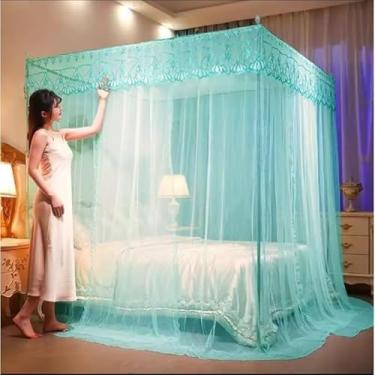 Imagem de Mosquiteiro Cortinado Tule Palácio Casal/Queen – Somente o Pano, Sem Armação – Renda Volta ao Mundo, Decoração Elegante, Anti-Mosquito, Diversas Cores(Azul Claro,Box Queen)