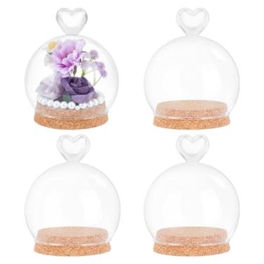 Imagem de NBEADS 4 peças de vitrines decorativas, 7 x 12 cm, cúpula de vidro de coração, cloche, cobertura decorativa de cúpula de vidro para amostras de plantas, rochas, flores, armazenamento, artes, dispala