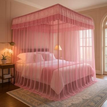 Imagem de Mosquiteiro Palácio Cortinado Casal/Queen – Renda Importada Volta ao Mundo, Anti-Mosquito, 2,00m comprimento(2 unidades,rosa)