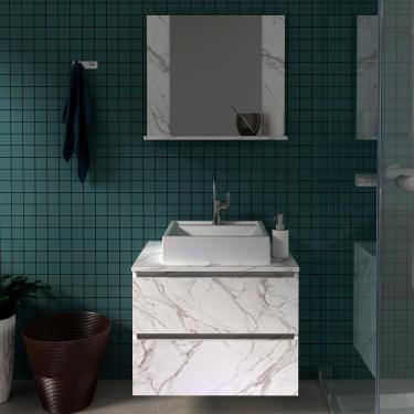 Imagem de Conjunto Para Banheiro Com Cuba E Espelho Marmore Branco