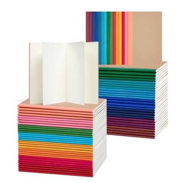 Imagem de Pacote com 60 mini cadernos de composição em branco, 8,5 x 13,5 cm, capa Kraft com lombadas arco-íris, diários a granel, 30 folhas/60 páginas, cadernos pequenos para viajantes, estudantes, material