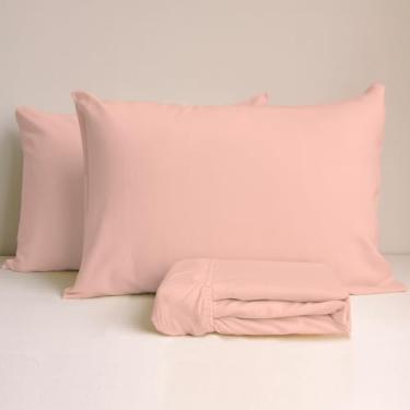 Imagem de Jogo De Lençol Simples Elástico 3 Peças Micro Percal Arte Cazza Rosa Casal Queen