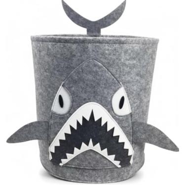 Imagem de Cesto Multiuso Dobrável Infantil, Design de Animais, 33x35cm, Organizador de Brinquedos e Roupas, para Quarto, Sala, Cozinha (tubarão)