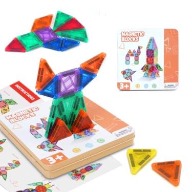 Imagem de 60 Peças Blocos Magnéticos para Crianças de 3 a 8 Anos, Mini Blocos de Construção Magnéticos, Conjunto de Construção de Viagem com Caixa de Ferro para Armazenamento (60)