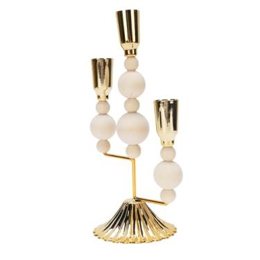 Imagem de Generic Suporte de Vela de Pilar, Suporte de Castiçal de Madeira Rústico Estável Elegante Versátil para Lareira (Ouro)