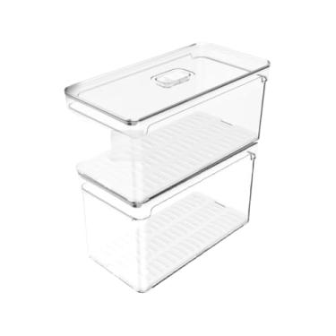 Imagem de Caixa De Armazenamento Para FrigoríFico Com Grelha De Drenagem – Para Lavar E Armazenar Legumes E Frutas(2 UN. Potes 5L)