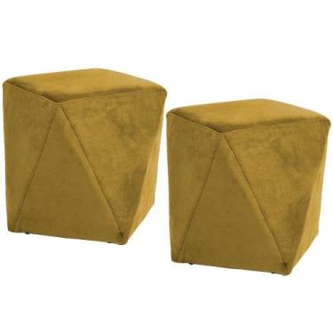 Imagem de Kit 02 Puffs Decorativo Ametista D02 Veludo Mostarda C-279 - DOMINIC D
