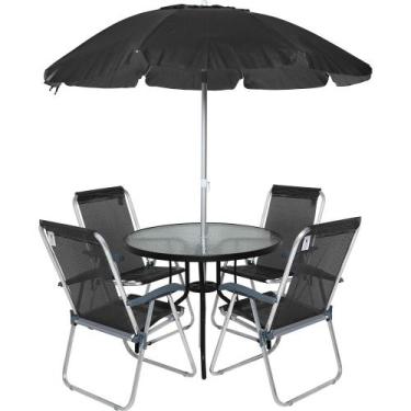 Imagem de Conjunto para Jardim Mesa com Tampo de Vidro e 4 Cadeiras e Ombrellone