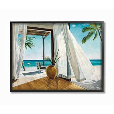 Imagem de Stupell Industries Beach Resort Sea Ocean Paisagem Painting, projetado por Jacob Reed Wall Art, 40,64 x 50,88 cm, moldura preta