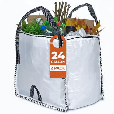 Imagem de Hero Bag Saco de lixo reutilizável de jardim 90 L (23 galões) 44,5 x 44,5 x 44,5 cm, pacote com 2 – Sacos de detritos resistentes com 4 laços para reforma de casa, limpeza de renovação DIY, jardinagem