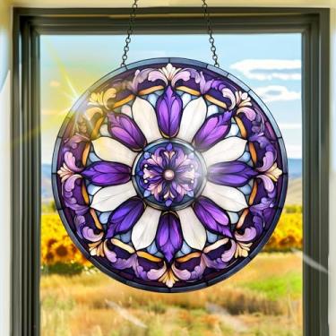 Imagem de Acrílico colorido, apanhador de sol, decoração de janela suspensa de flores, arte de parede de arco-íris, para sala de estar, quarto, varanda, interior e exterior, jardim, enfeites de Natal, decoração