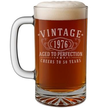 Imagem de Caneca de cerveja de vidro gravada vintage 1976 de 473 ml - Presentes de feliz aniversário de 50 anos para homens e mulheres, Cheers to Turning 50 Year Old Man Decoration Decor, Birthday Bday Party