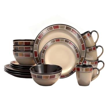 Imagem de Cteaffee Conjunto de louça de grés, 16 peças, pratos, tigelas e canecas, serve para 4, pode ir ao micro-ondas e à máquina de lavar louça (vermelho, serviço para 4 (16 peças))
