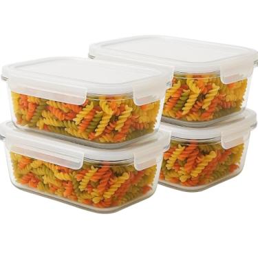 Imagem de Kit 4 Potes de Vidro 1045ml com Tampa Hermética Retangular – Ideal para Freezer, Micro-ondas, Geladeira, Marmita 4 Travas Resistente Altas Temperaturas Organização