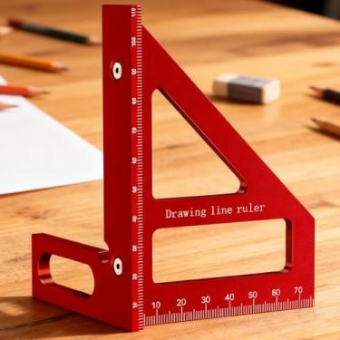 Imagem de Régua multiangular de liga de alumínio 3 em 1, quadrado e transferidor de madeira de 45/90 graus, ferramenta de medição de precisão para carpintaria e projetos DIY (vermelho)